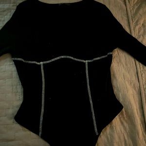 Contrast Binding waist snatching Bodysuit size large